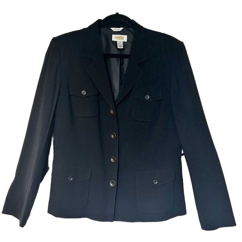Talbots Imported Fabric  Black Fitted Button Up Blazer Jacket  4 Buttons
